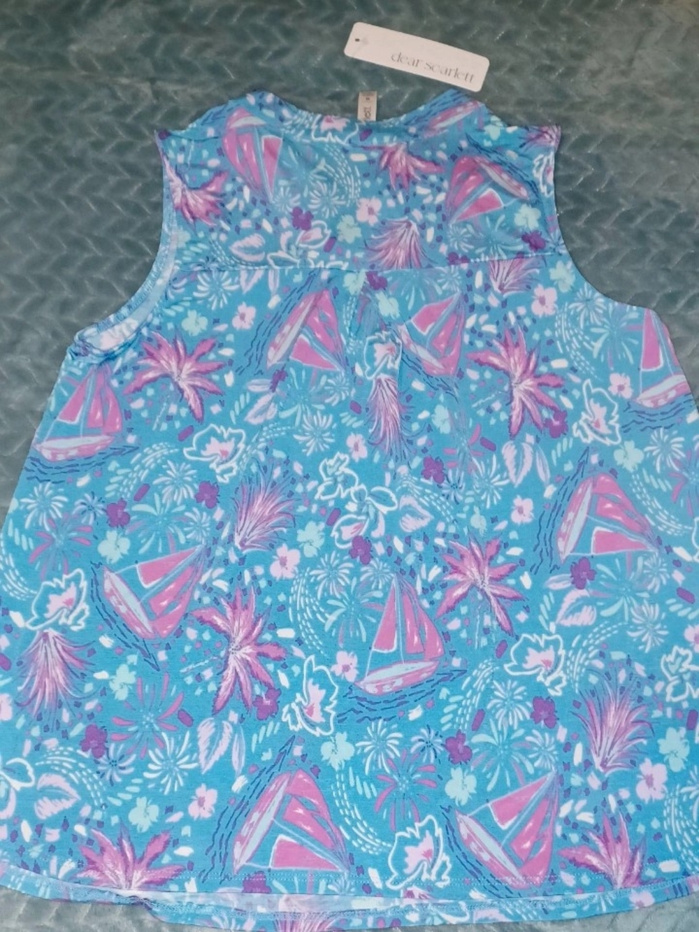 Dear Scarlett Blue Pink Pattern Sleeveless Top - Picture 4 of 5